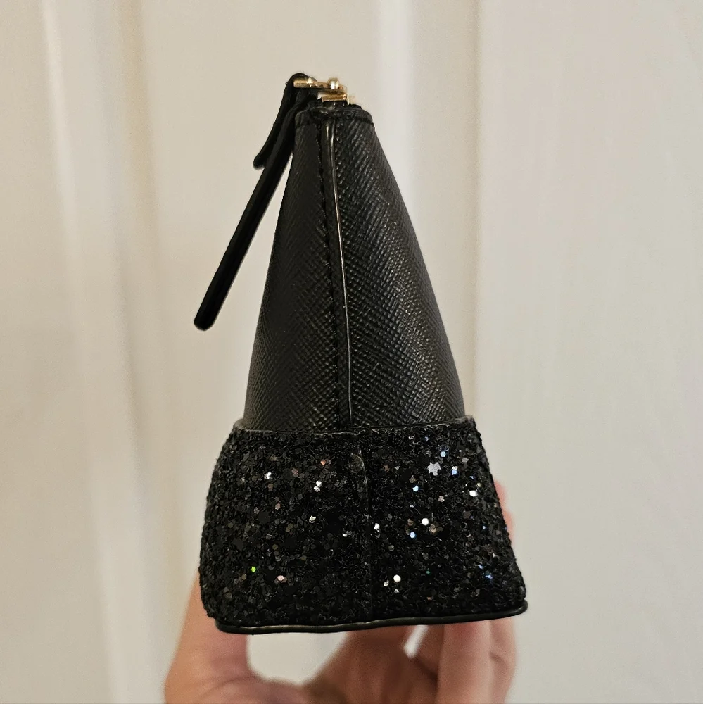 Kate Spade NWOT Black Glitter Zip Pouch